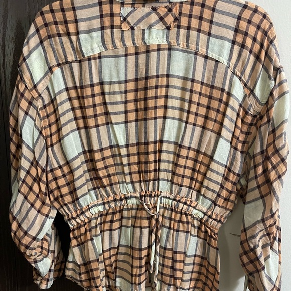 Free People Peach tree plaid shirt size small - Picture 2 of 7